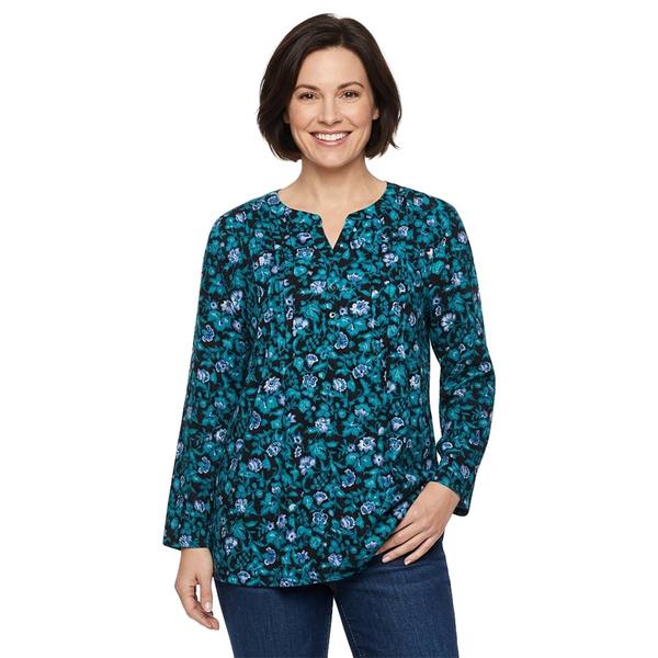 Womens Napa Valley 3/4 Sleeve Floral Pleated Blouse - Teal alternate view