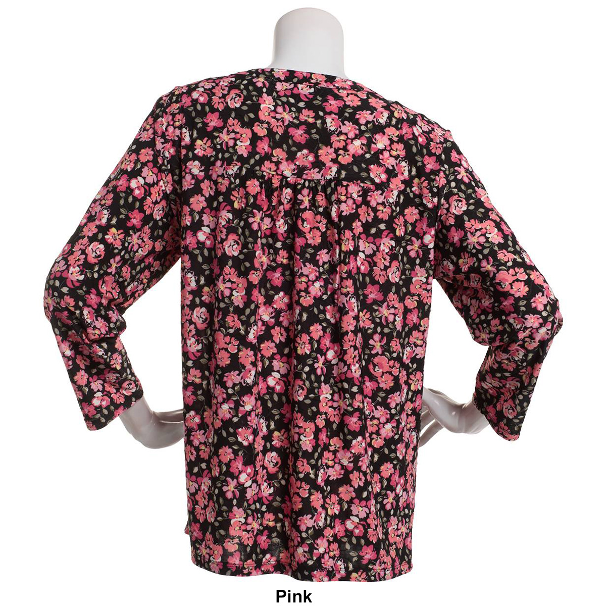 Plus Size Napa Valley 3/4 Sleeve Pintuck Floral Henley Blouse