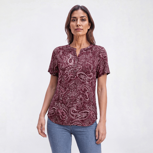 Womens Napa Valley Short Sleeve Paisley Henley Blouse