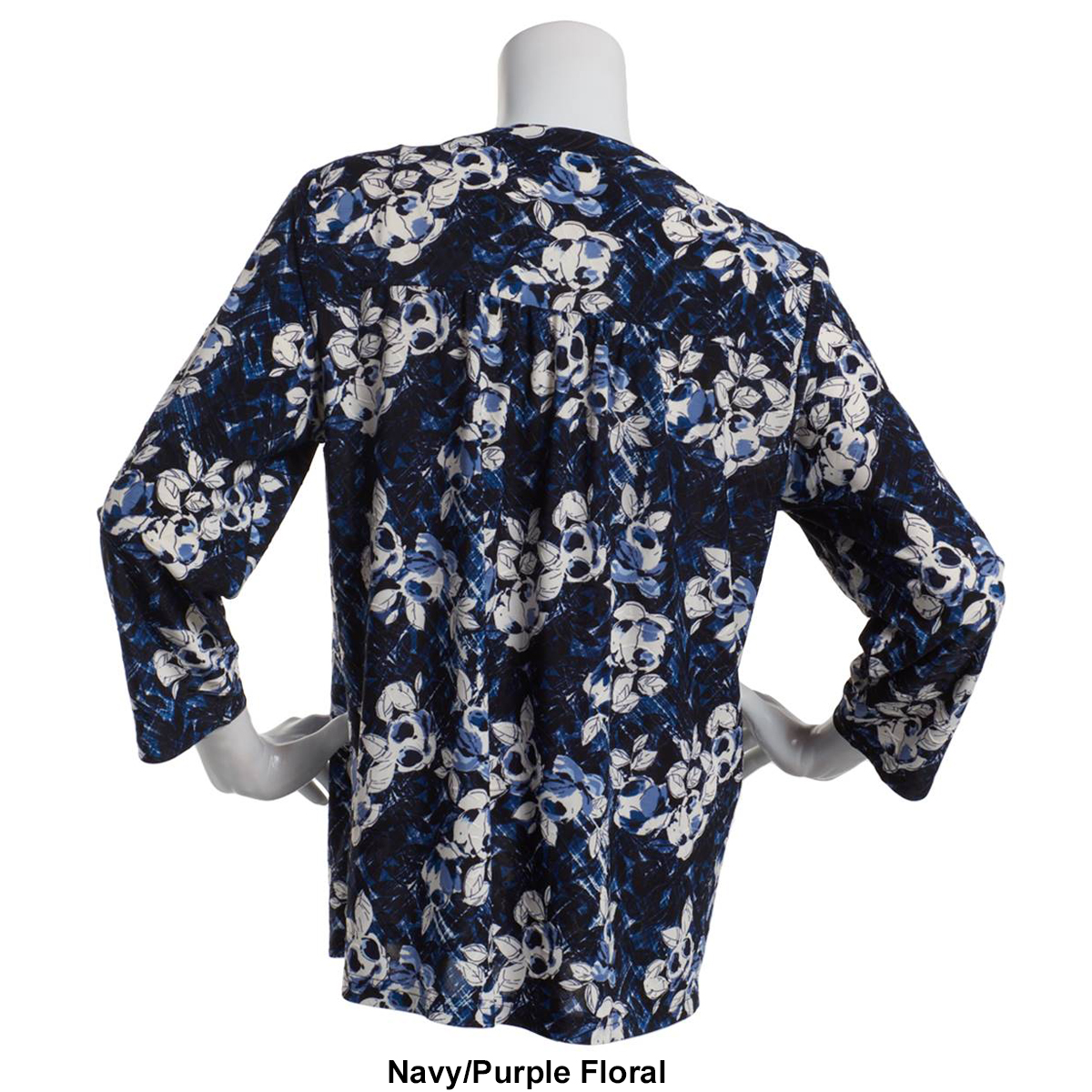 Petite Napa Valley 3/4 Sleeve Floral Pleat Knit Henley Top