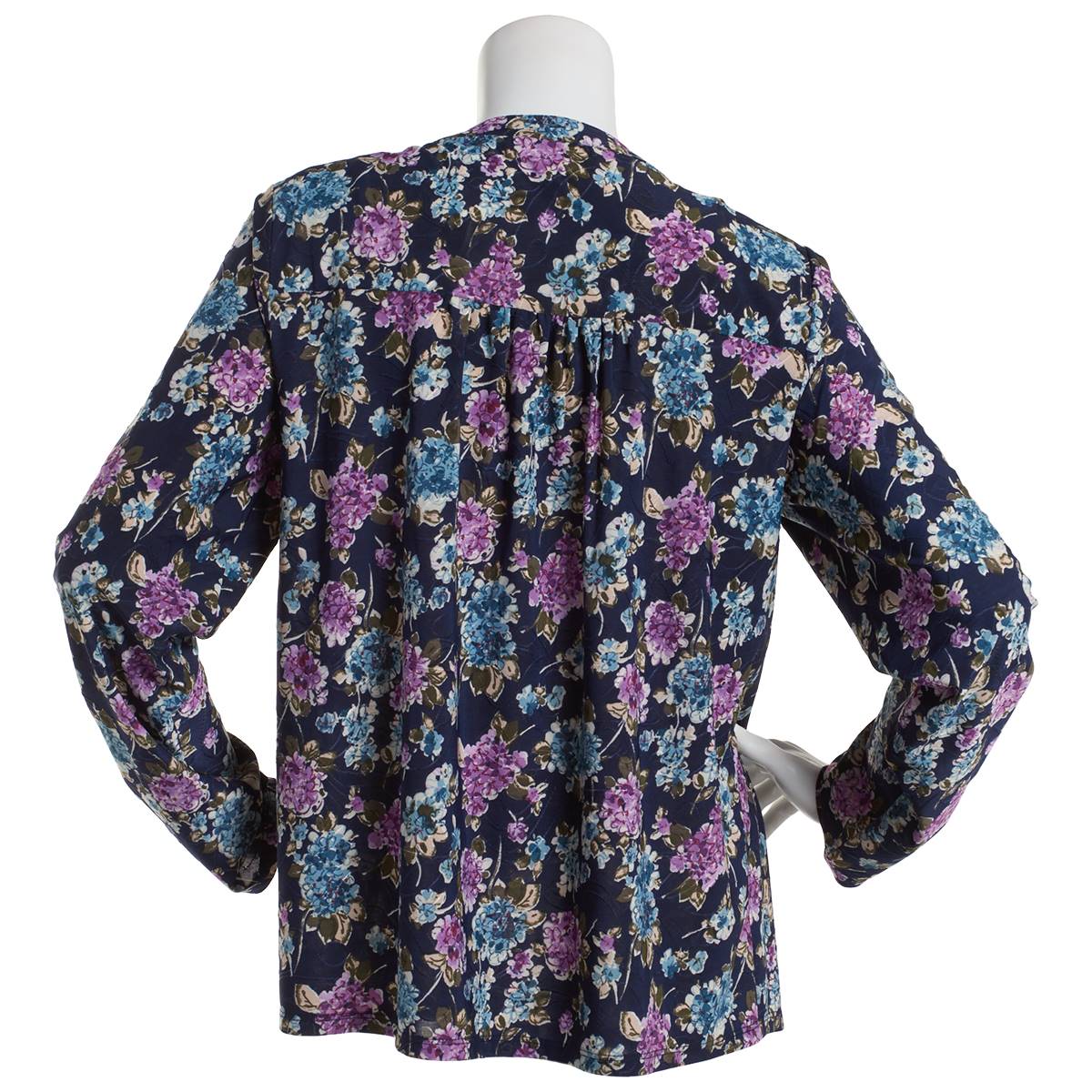 Plus Size Napa Valley 3/4 Sleeve Blue Floral Pleat Knit Blouse