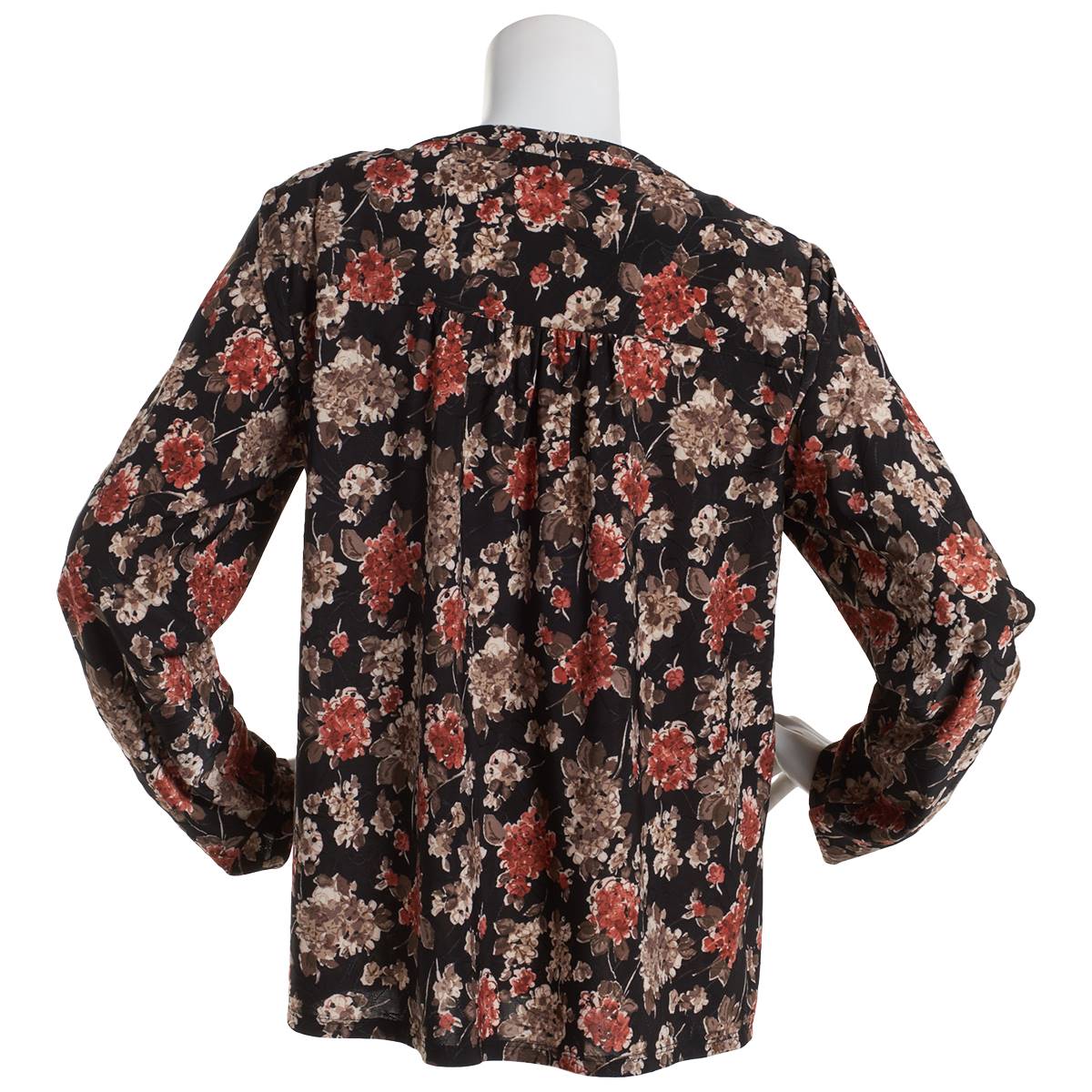 Petite Napa Valley 3/4 Sleeve Floral Pleat Knit Blouse-Brown/Rust