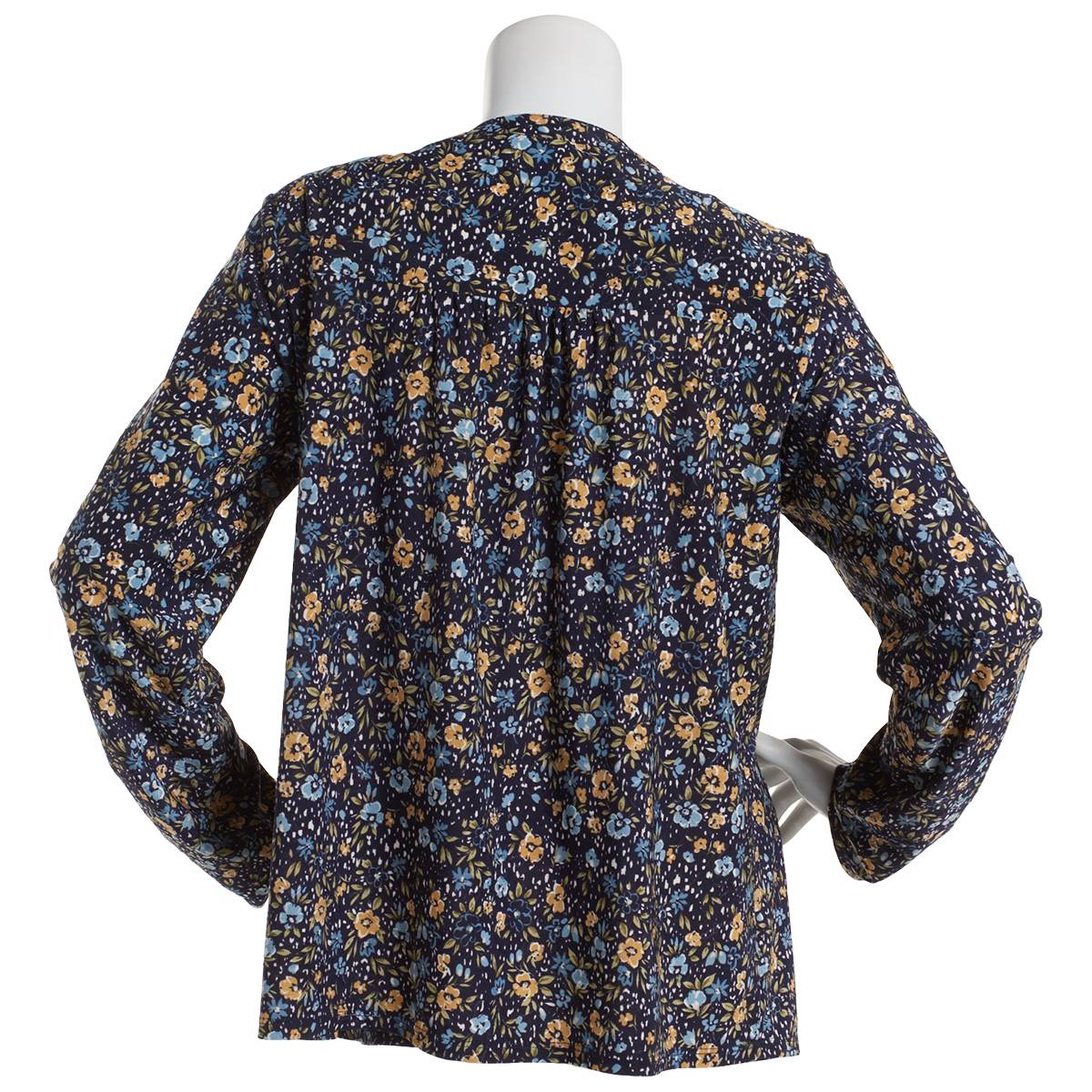 Petite Napa Valley 3/4 Sleeve Leaf Floral Pleat Knit Blouse