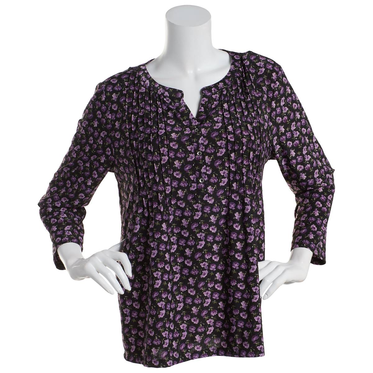 Petite Napa Valley 3/4 Sleeve Ditsy Floral Pleated Blouse