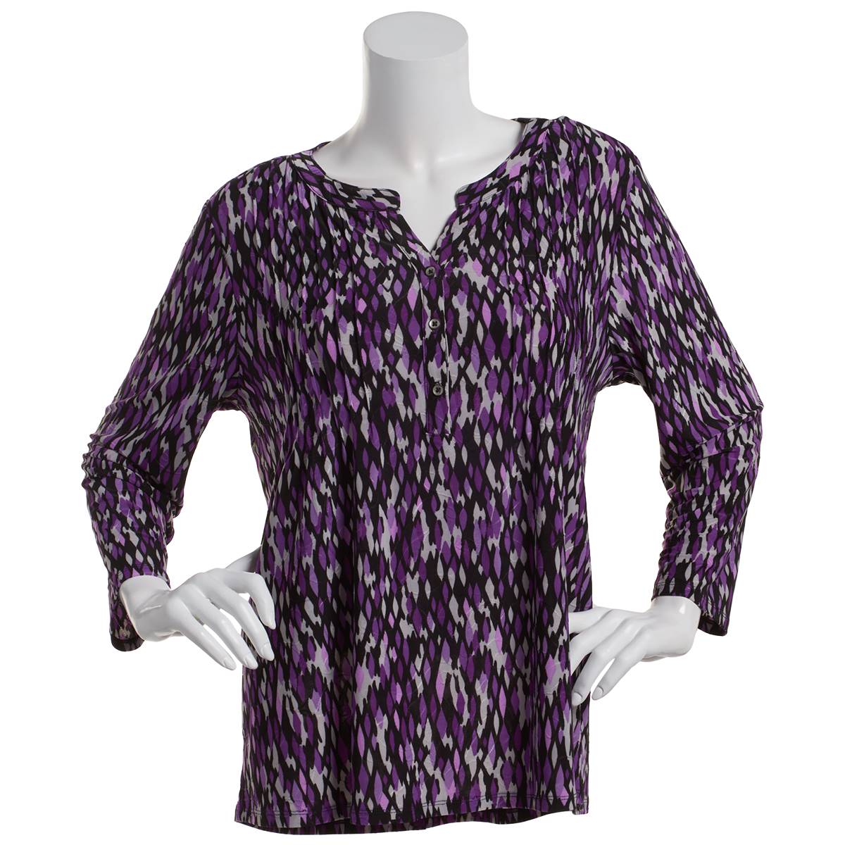 Petites Napa Valley 3/4 Sleeve Diamond Pleat Knit Blouse