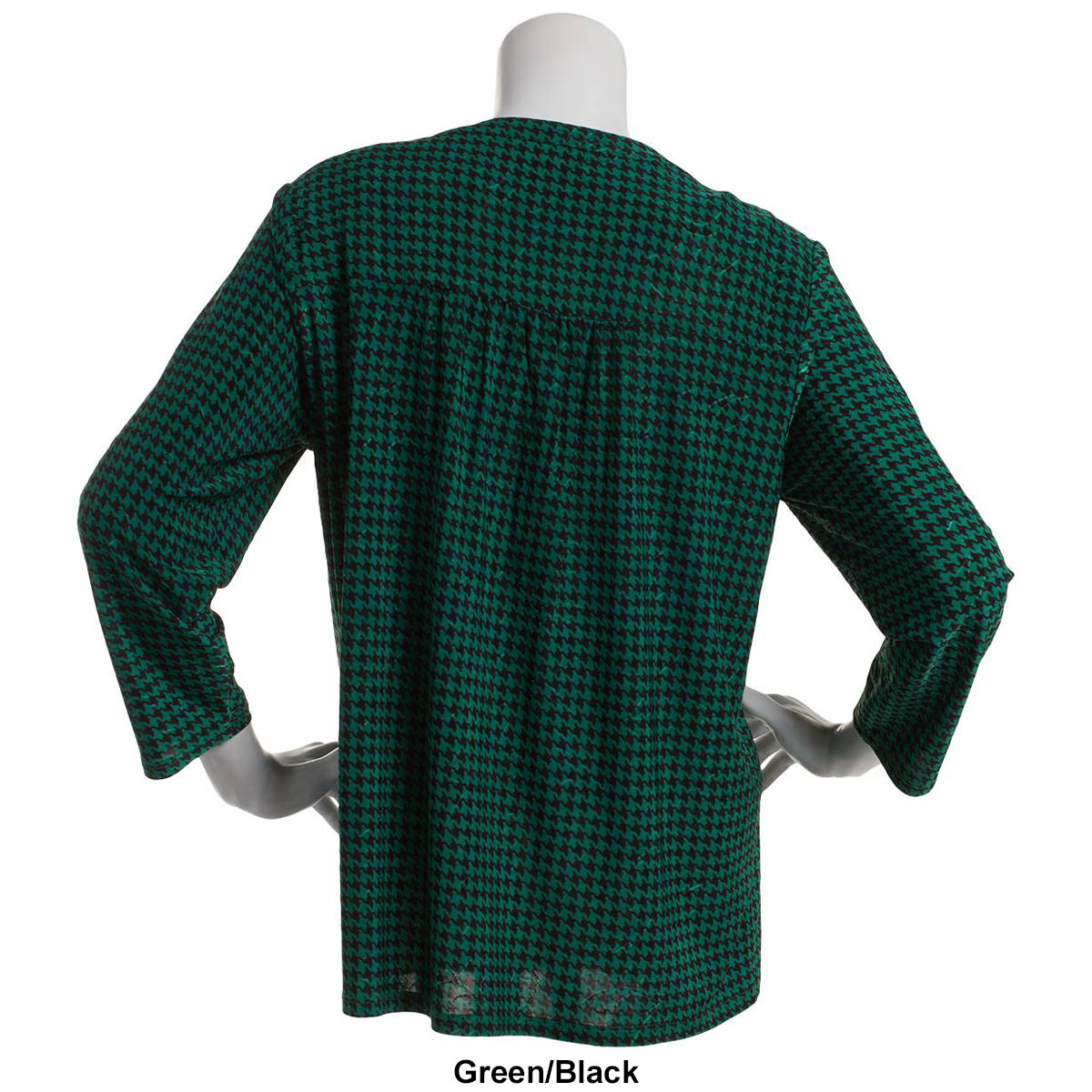 Petites Napa Valley 3/4 Sleeve Houndstooth Pintuck Henley Blouse