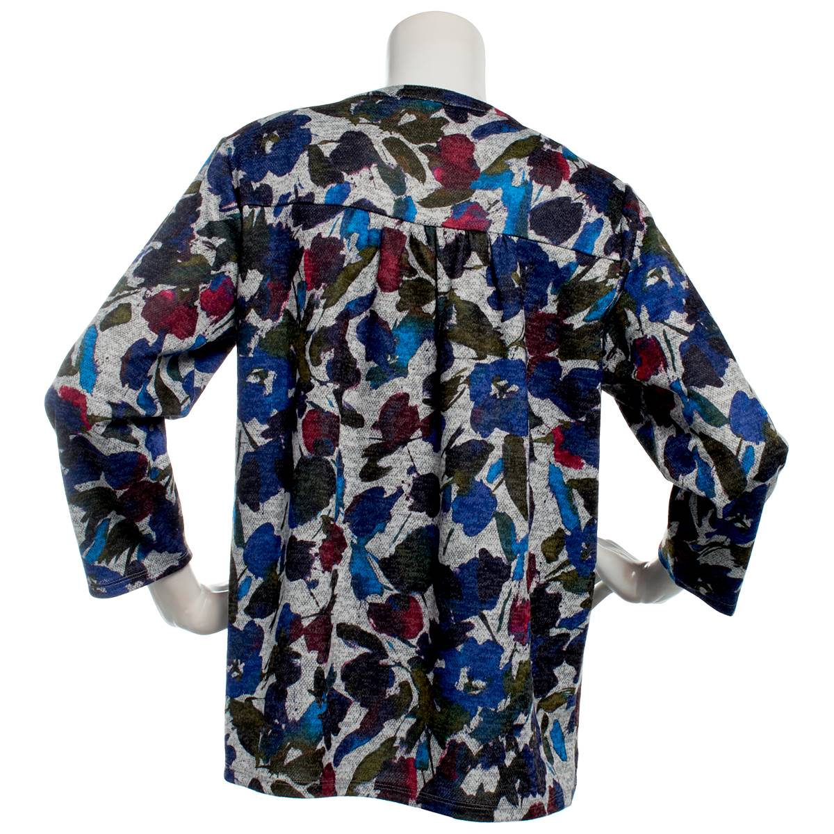 Plus Size Napa Valley 3/4 Sleeve Floral Pintuck Button Blouse