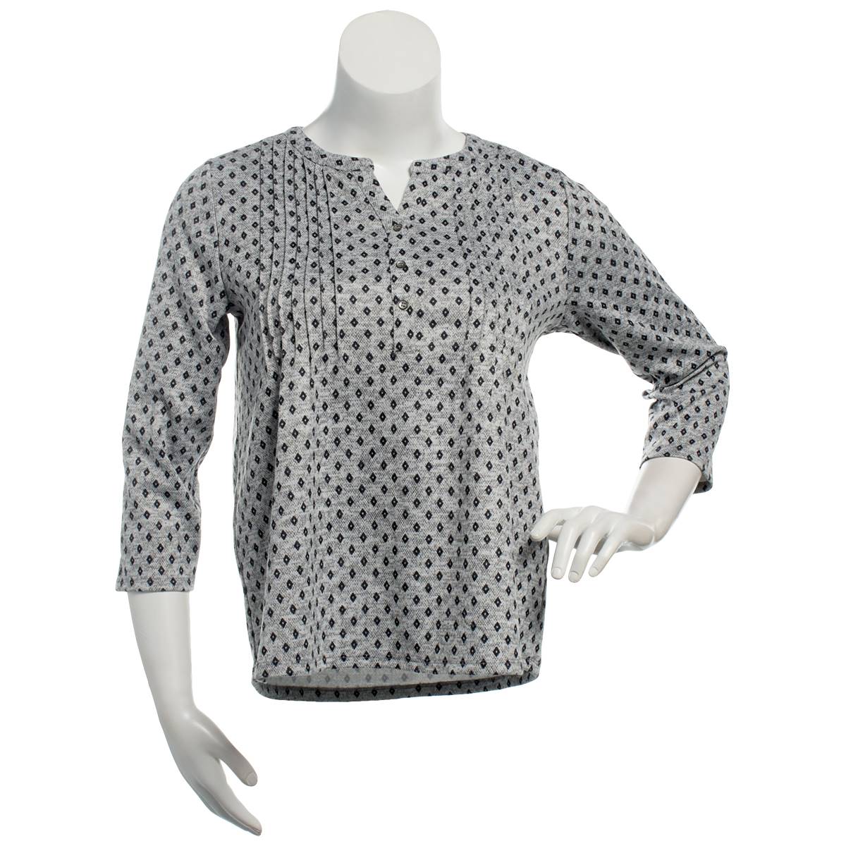 Plus Size Napa Valley 3/4 Sleeve Diamond 1/2 Button Blouse