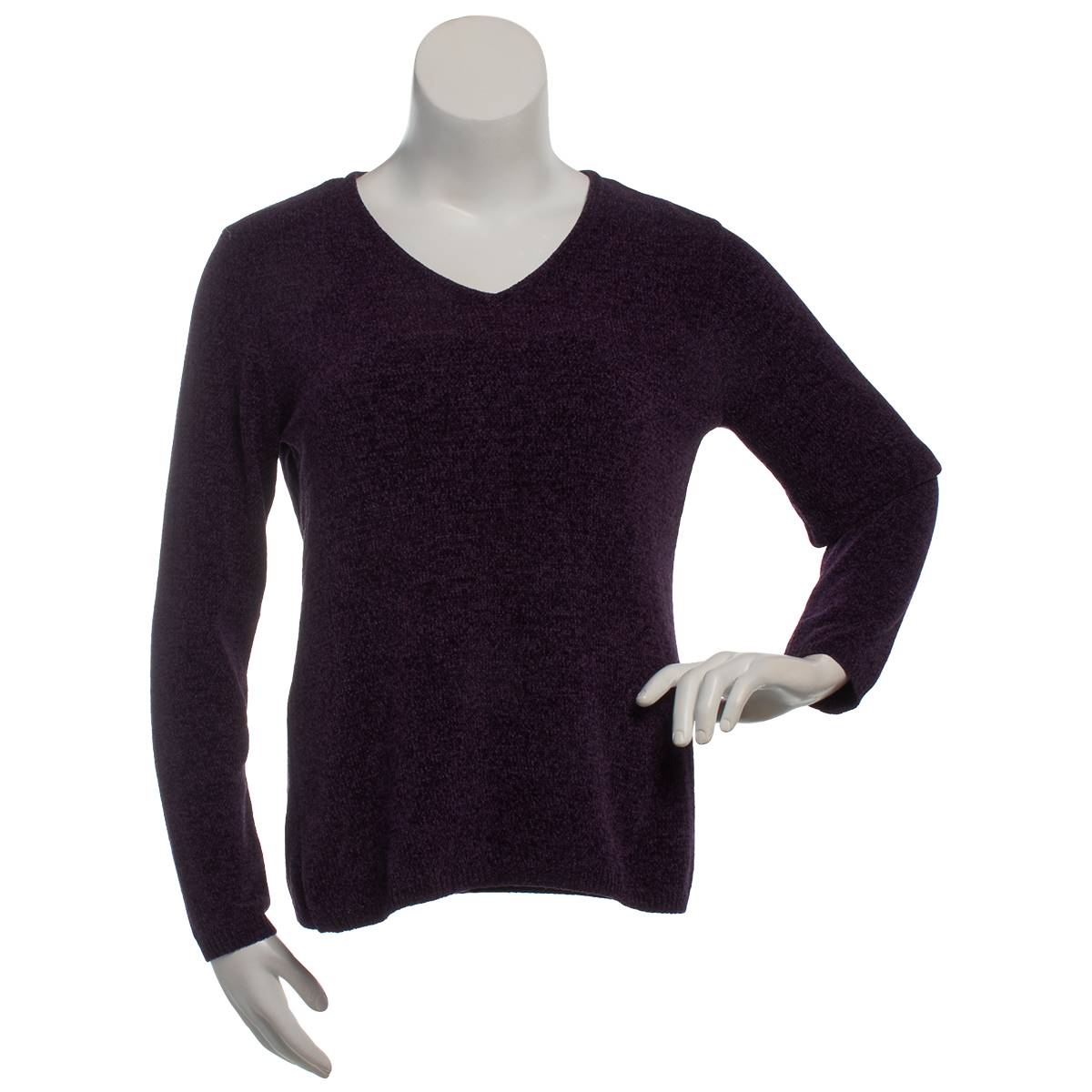 Petites Napa Valley Long Sleeve Solid V-Neck Chenille Sweater