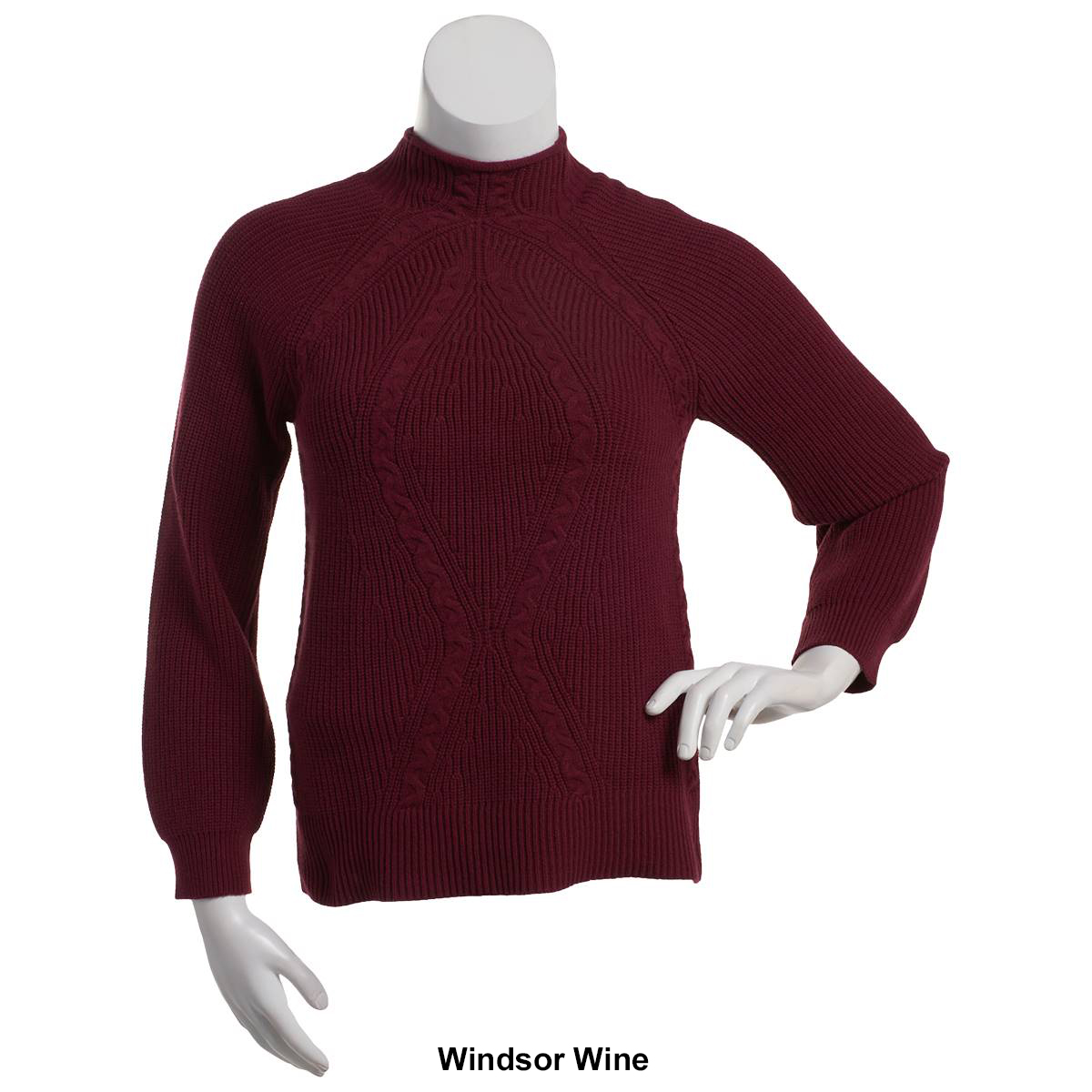 Petite Napa Valley Long Sleeve Mock Neck Cable Front Sweater