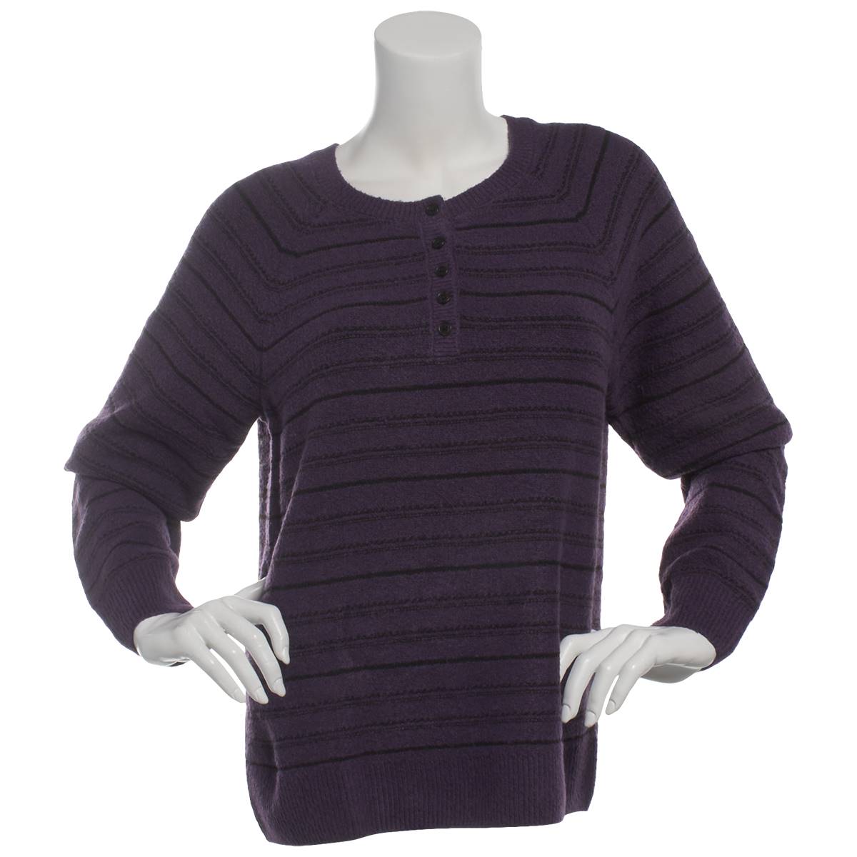 Petites Napa Valley Long Sleeve Striped Henley Sweater