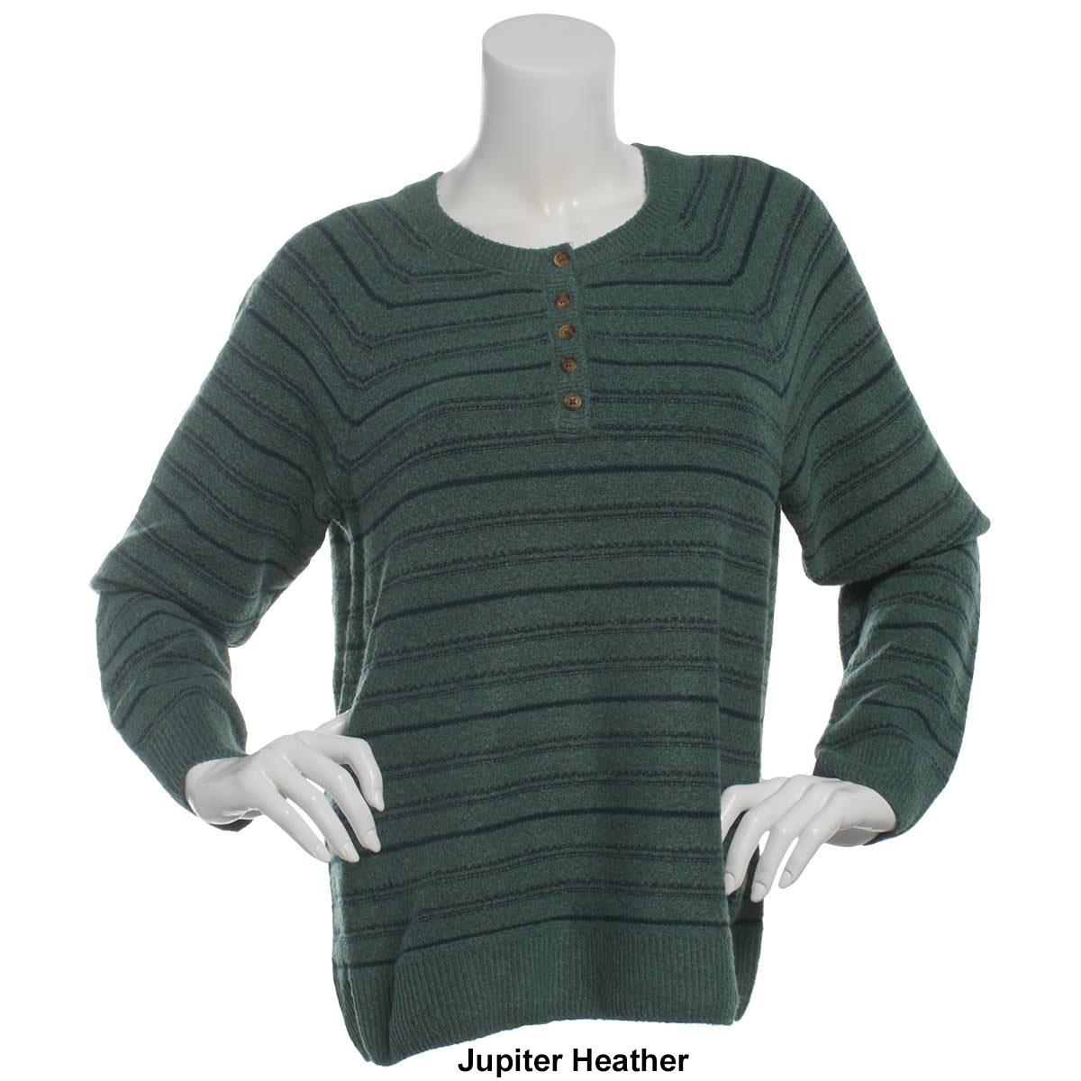 Petites Napa Valley Long Sleeve Striped Henley Sweater