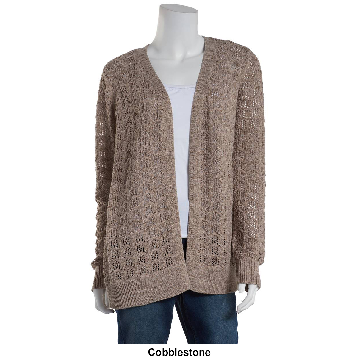 Petites Napa Valley Long Sleeve Pointelle Open Front Cardigan