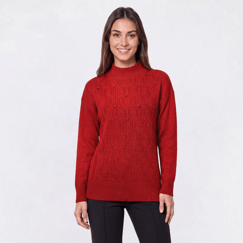 Womens Napa Valley Long Sleeve Lurex Pearl Mock Neck Sweater