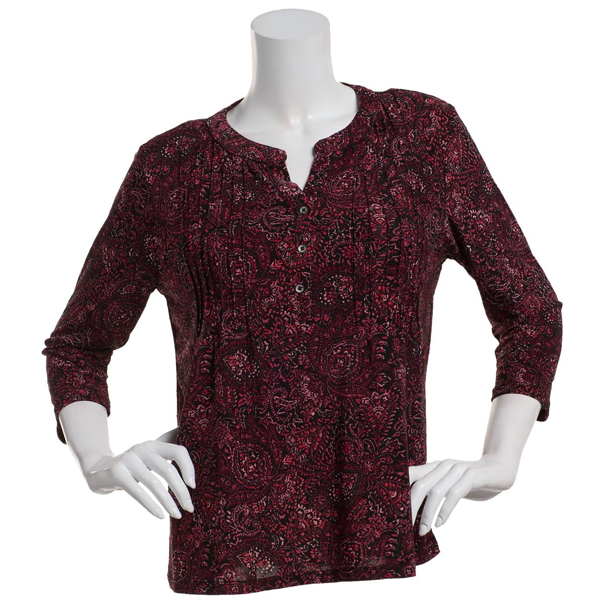 Petite Napa Valley 3/4 Sleeve Pleated Paisley Jacquard Blouse