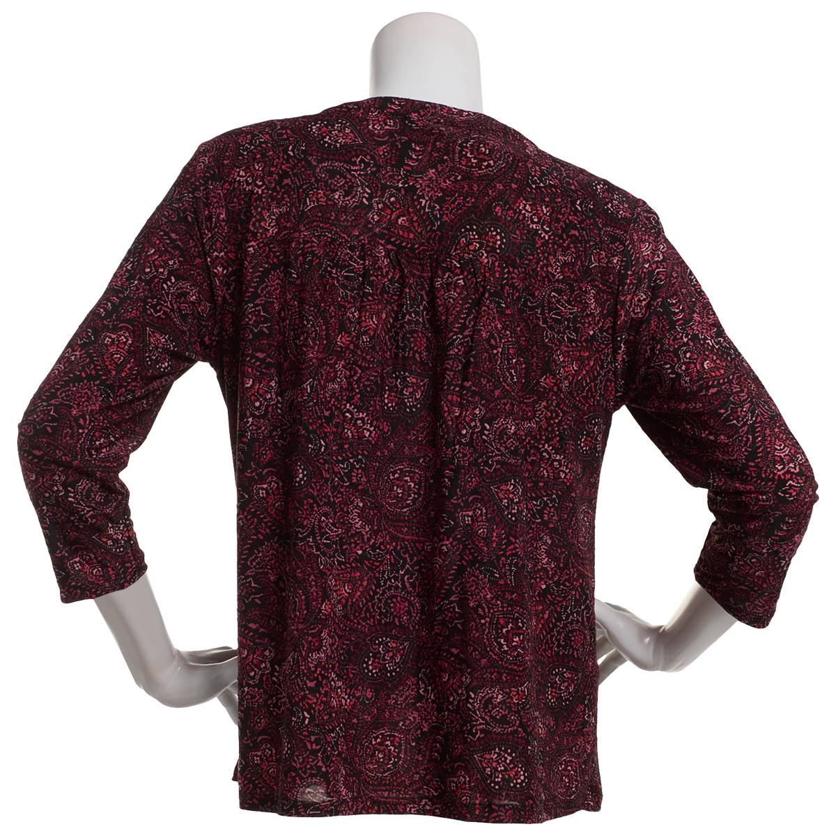 Petite Napa Valley 3/4 Sleeve Pleated Paisley Jacquard Blouse