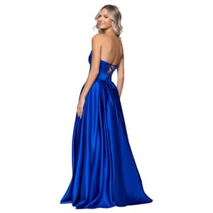 chinese dress ladies Sweep Train Blue Lace Chiffon High Low Cheap Simple Prom Dresses For T –  Promfast main image 0
