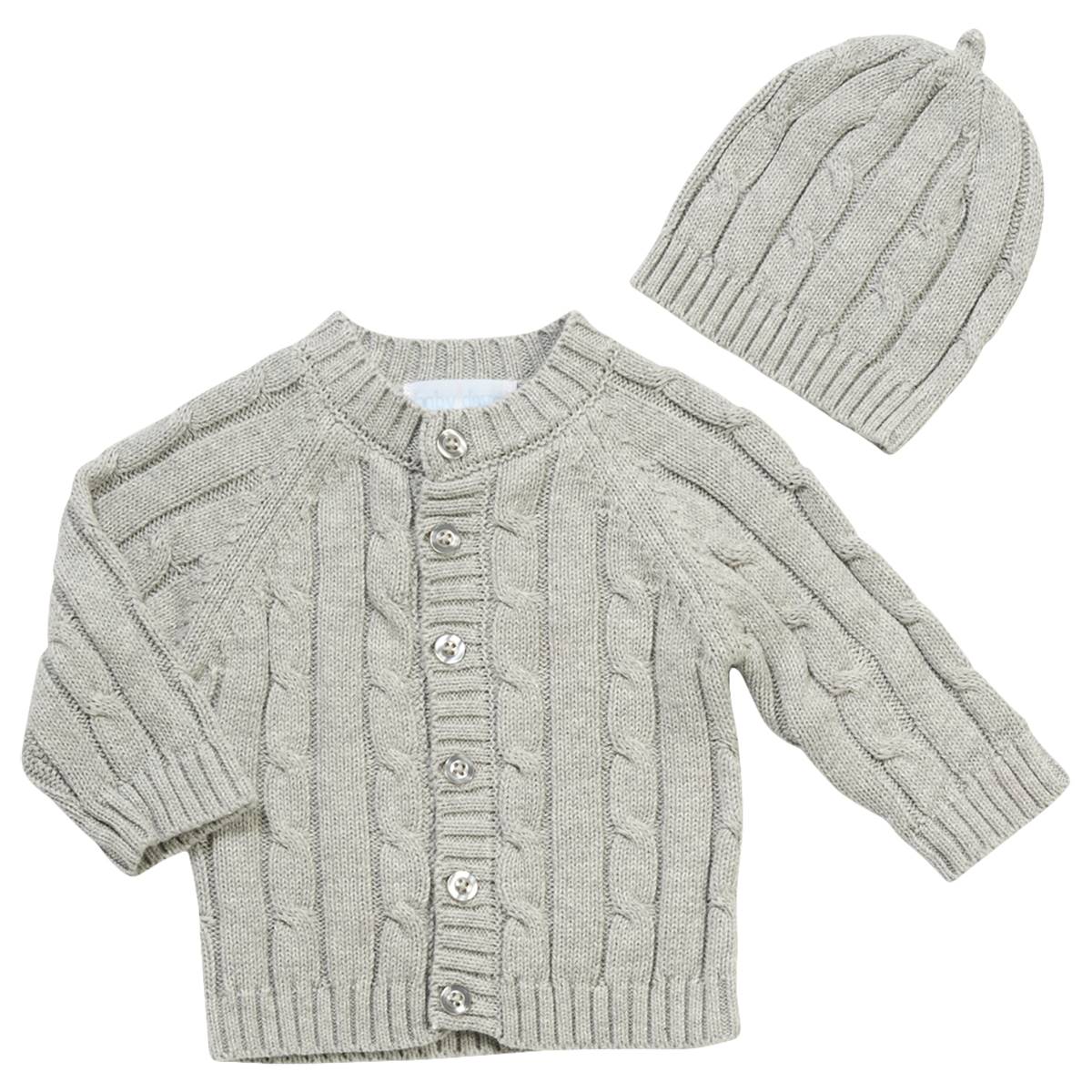 Baby Boy (NB-6M) Baby Dove Grey Knit Cardigan Sweater W/Hat