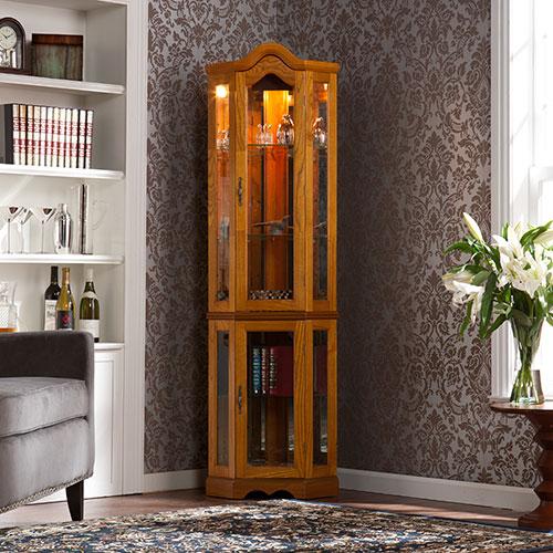 Southern Enterprises Lighted Corner Curio Cabinet