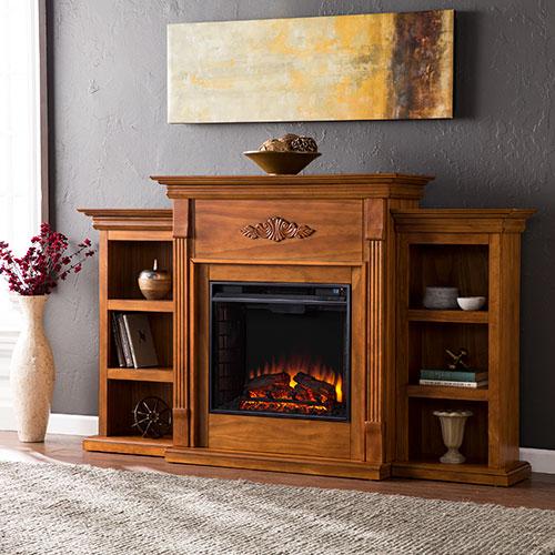 Southern Enterprises Pine Electric Fireplace with Bookcases