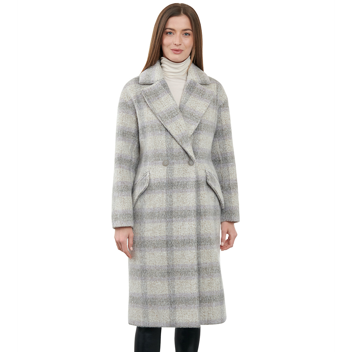 Womens Lucky Brand 43in Plaid Wool Coat