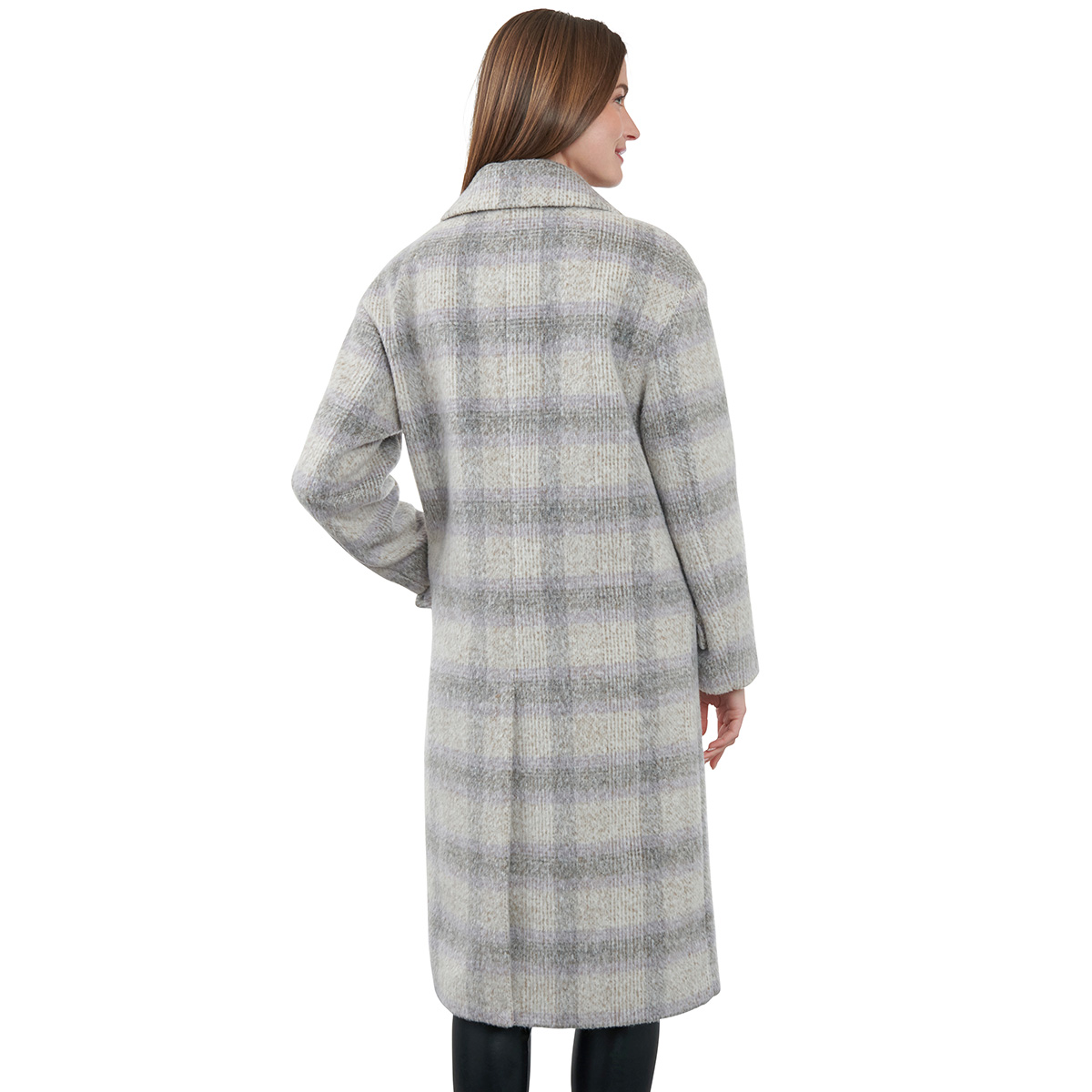 Womens Lucky Brand 43in Plaid Wool Coat