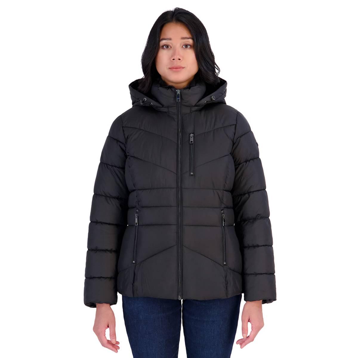 Petite Calvin Klein Puffer Coat with Faux Fur Lined Hood