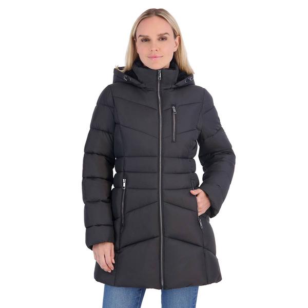 Womens Calvin Klein Long Puffer Coat with Chest Zipper alternate view