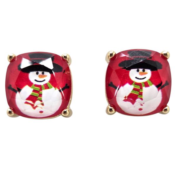 Gold-Tone Faceted Square Snowman Post Earrings