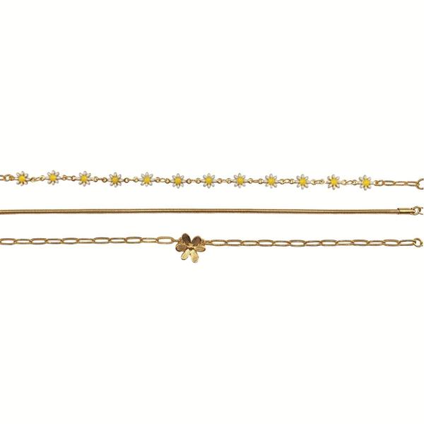 Ashley Gold-Tone 3pc. Chain & Daisy Anklet Set