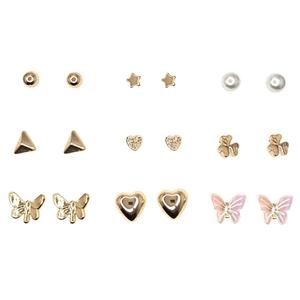 Ashley 9pr. Gold-Tone Butterfly & Heart Earring Set