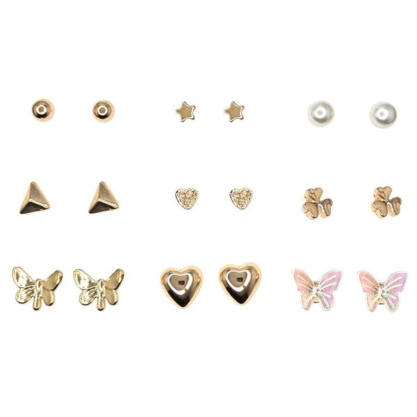 Ashley 9pr. Gold-Tone Butterfly & Heart Earring Set