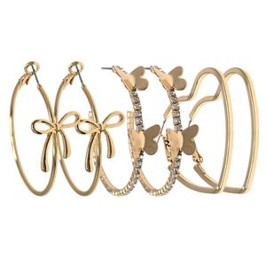 Ashley 3pr. Gold-Tone Bow/Butterfly/Heart Hoop Earrings