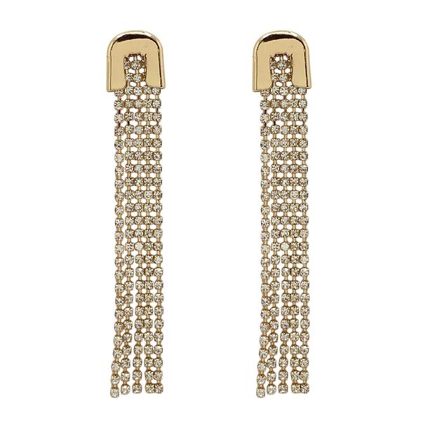 Ashley Gold Crystal Rhinestone Chain Drop Earrings