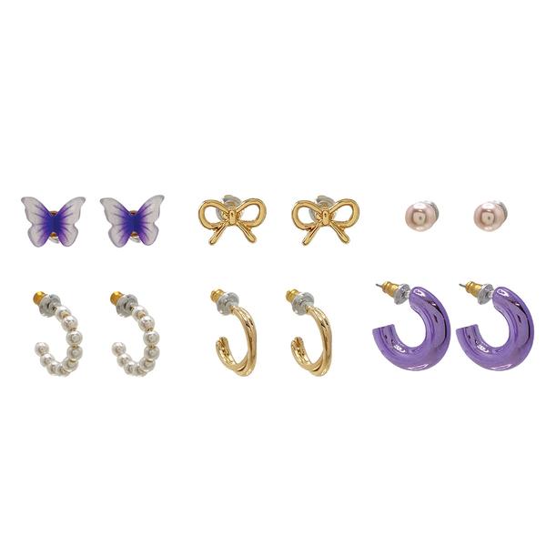 Ashley Gold 6pc. Purple Hoop & Bow Earring Set