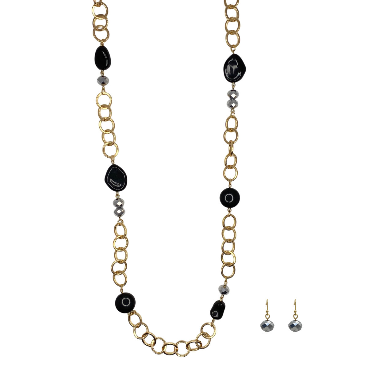 Ashley Cooper(tm) Round Cable Chain W/ Jet Beads Necklace & Earrings