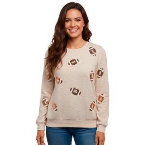 Womens Tru Self Long Sleeve Sequin Football Sweater