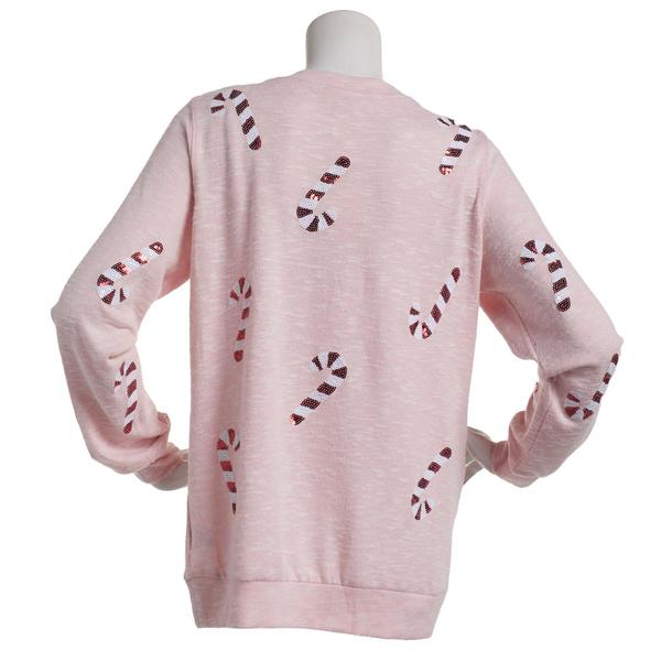 Womens Tru Self Drop Shoulder Sequin Candy Cane Sweater alternate view