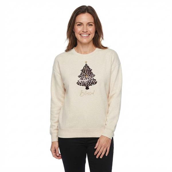 Womens Tru Self Long Sleeve Crew Drop Shoulder Tree Sweatshirt