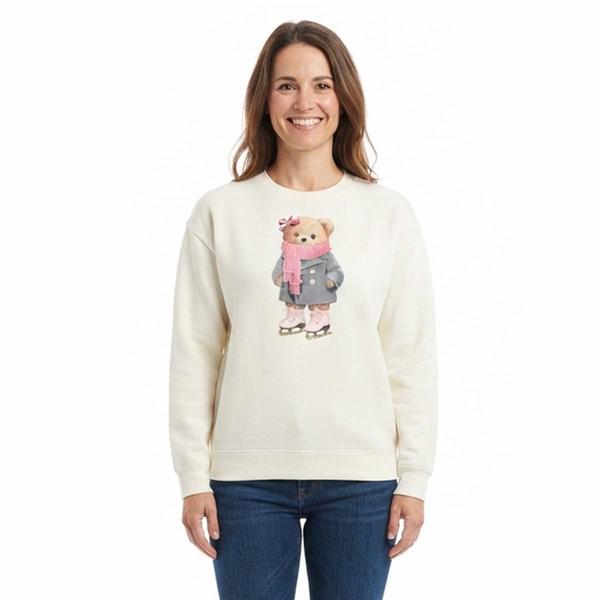 Womens Tru Self Long Sleeve Dpop Shoulder Graphic Bear Sweatshirt