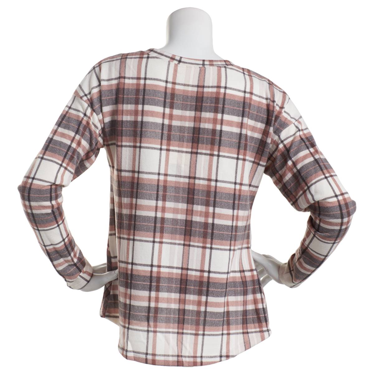 Womens Tru Self Long Sleeve Twist Front Plaid Blouse - White Cafe