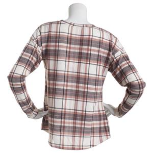 Womens Tru Self Long Sleeve Twist Front Plaid Blouse - White Cafe alternate view