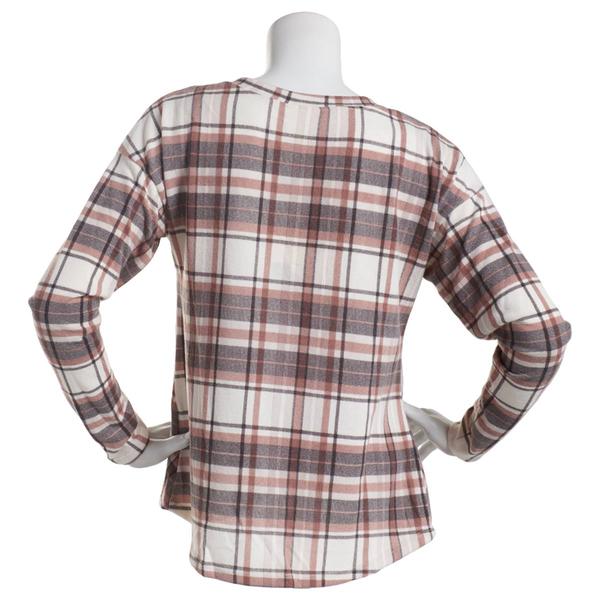 Womens Tru Self Long Sleeve Twist Front Plaid Blouse - White Cafe alternate view