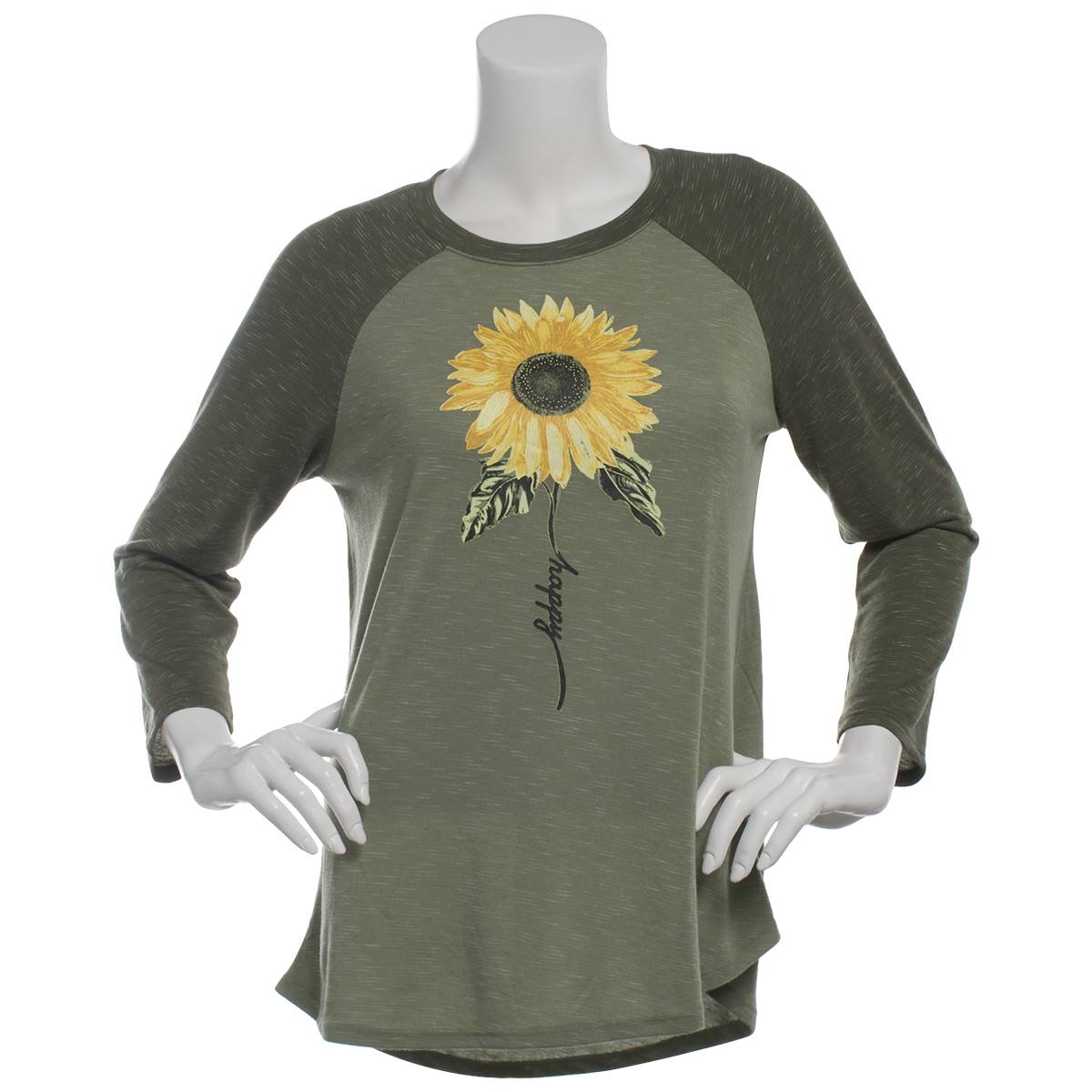 Womens Tru Self Long Sleeve Sunflower Raglan Graphic Tee