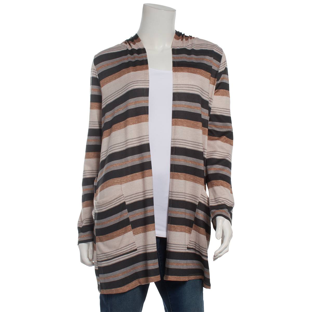 Womens Tru Self Long Sleeve Stripe Hooded Cardigan W/Pockets