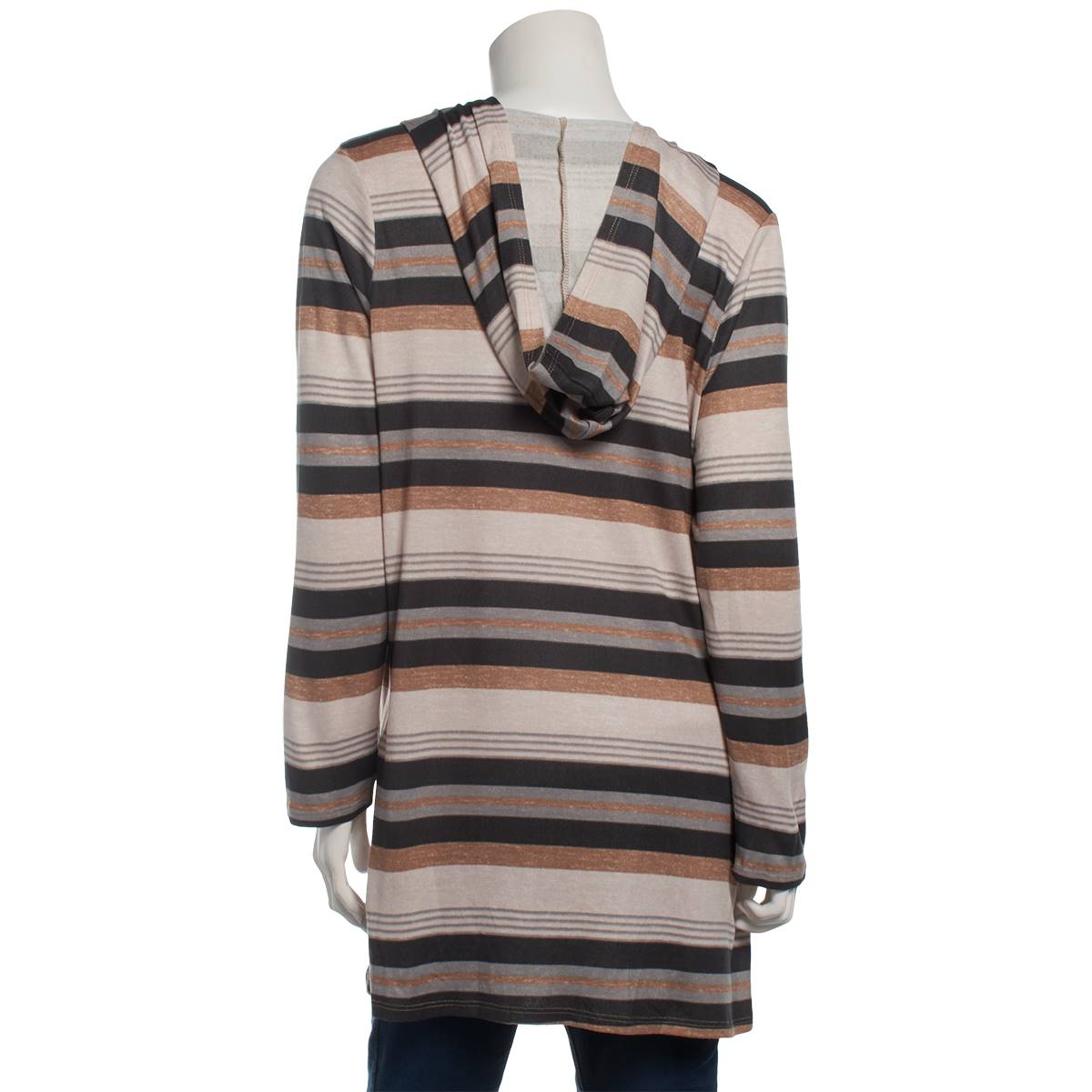 Womens Tru Self Long Sleeve Stripe Hooded Cardigan W/Pockets