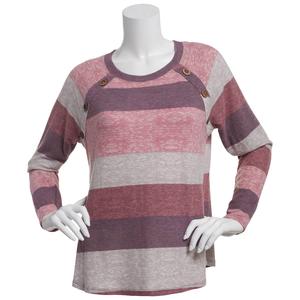 Womens Tru Self Long Sleeve Stripe Button Shoulder Sweater