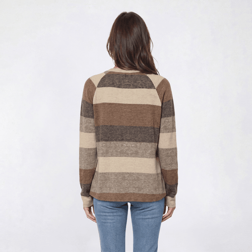 Womens Tru Self Long Sleeve Stripe Button Shoulder Sweater alternate view
