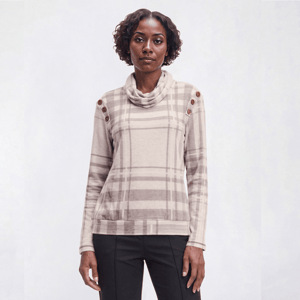 Womens Tru Self Long Sleeve Shoulder Button Mock Neck Sweater alternate view