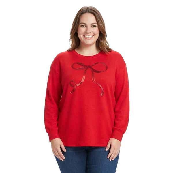 Plus Size Tru Self Long Sleeve Drop Shoulder Sequin Bow Sweater alternate view